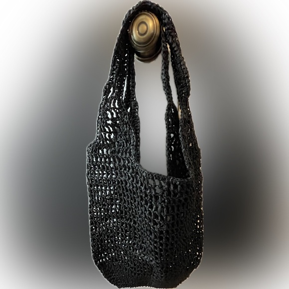 Paris Milano Black Woven Straw Shoulder Bag - Picture 2 of 3